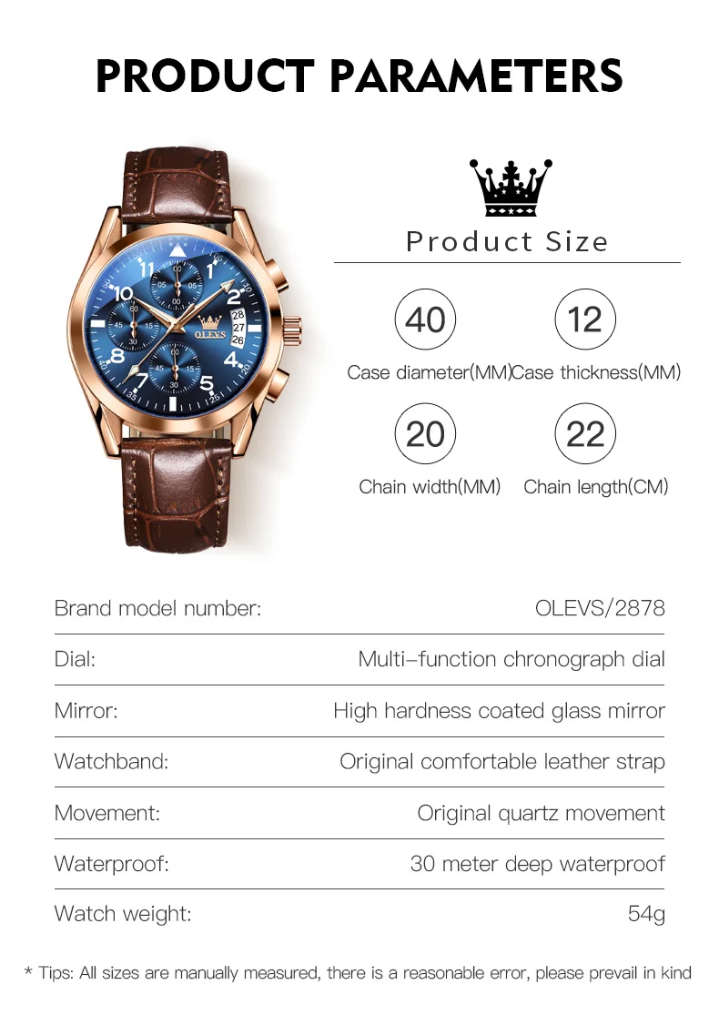 OLEVS 2878 Quartz Men Watch Classic Waterproof Luminous Wristwatch Leather Strap Date Display Luxury Top Brand Watch for Men Hot