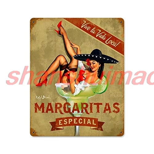 Retro Vintage Metal Plaque Sign Pin Up Girl Margarita Especial Tin Sign for Home Bar Kitchen Pub Wall Decor Signs 12x8inch NIU