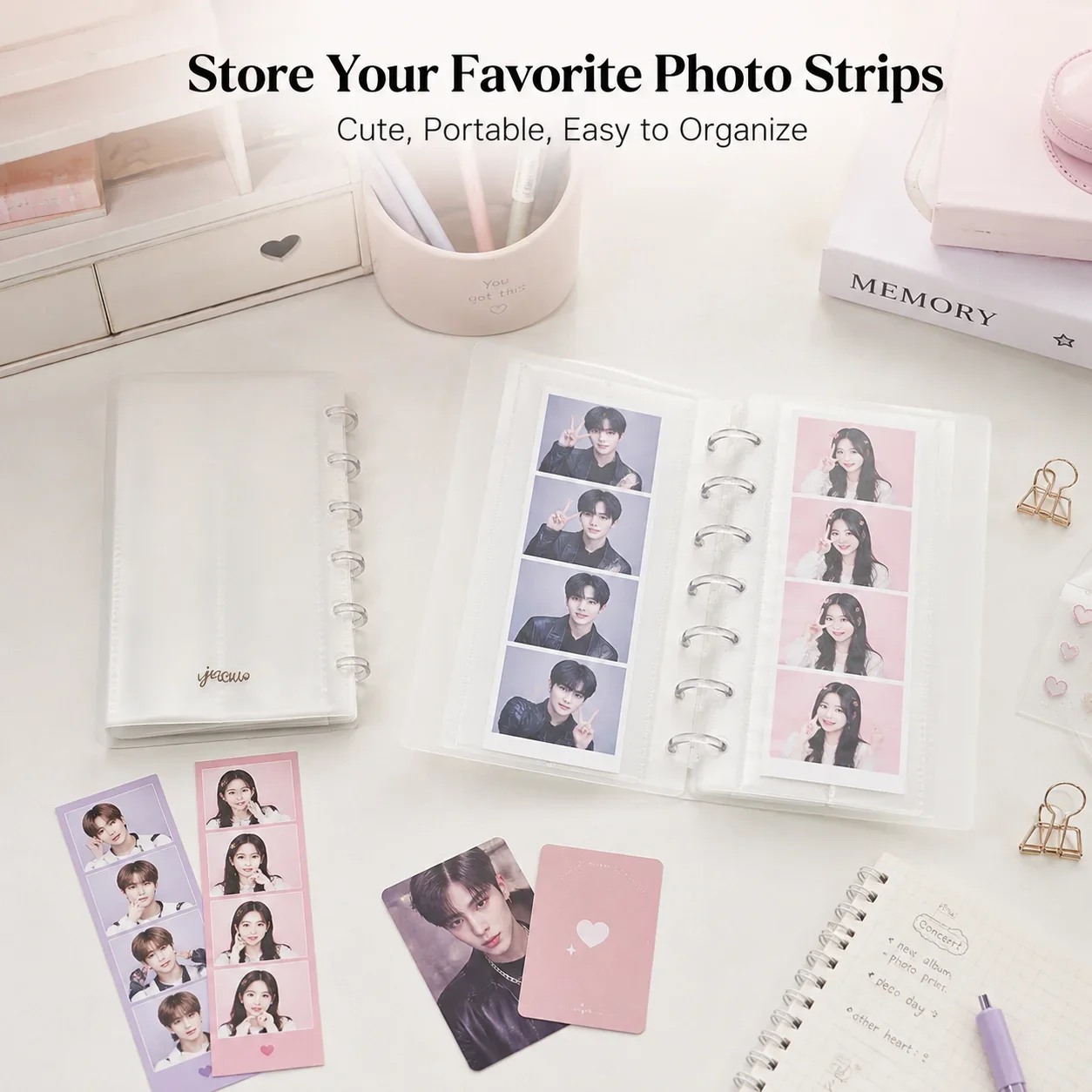 Ins Korean 4-Slot Mushroom Button Album, Strip Photo Card Binder, ID Photo Storage Book for Kpop Fans