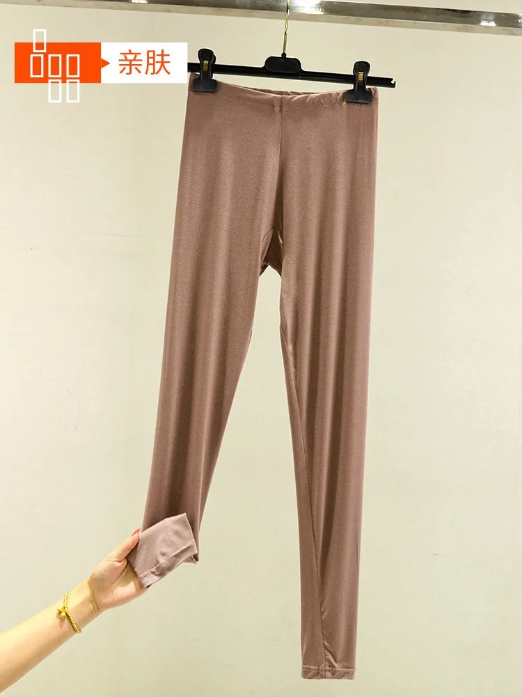 Leggings Femininas de Modal de Cintura Alta, Ajuste Slim, Calças Quentes para Outono e Inverno, Tamanho Plus, Calças Longas