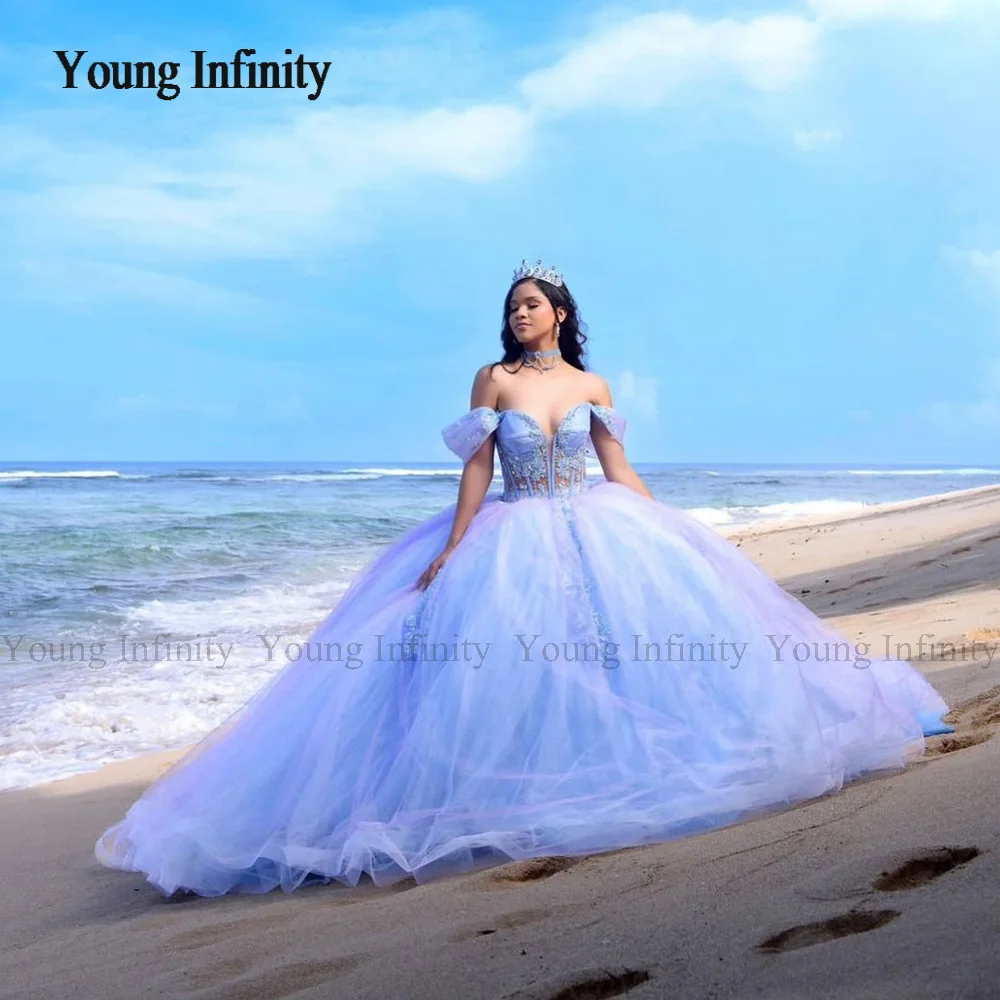 New Blue Vestidos De 15 Quinceañera Ball Gown Quinceanera Dresses Sweet 16 Dress Birthday Party Gown Off Shoulder Princess Gown