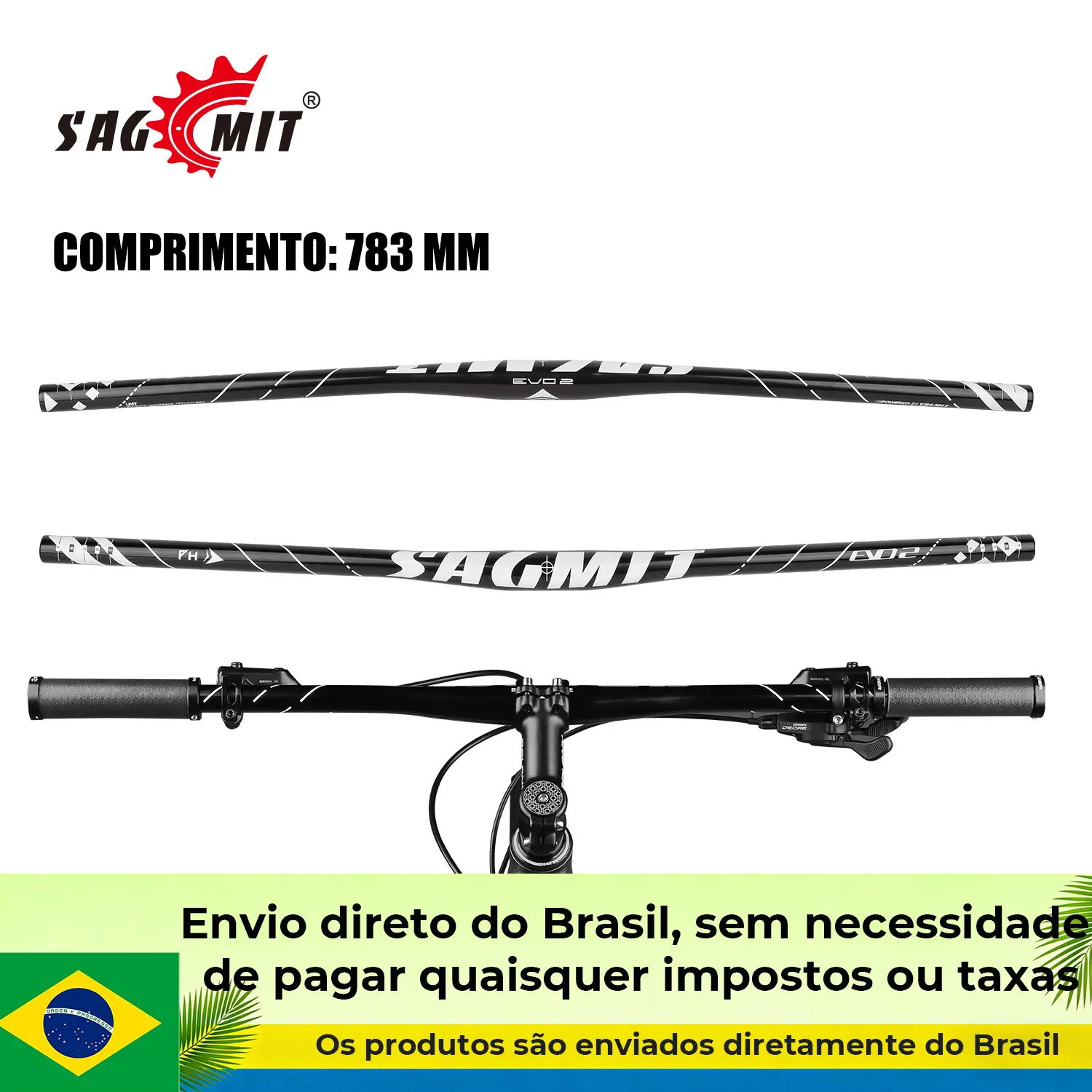 Guidão de Bicicleta de Montanha SAGMIT 783mm em Liga de Alumínio, Guidão Reto de Alumínio 31,8mm