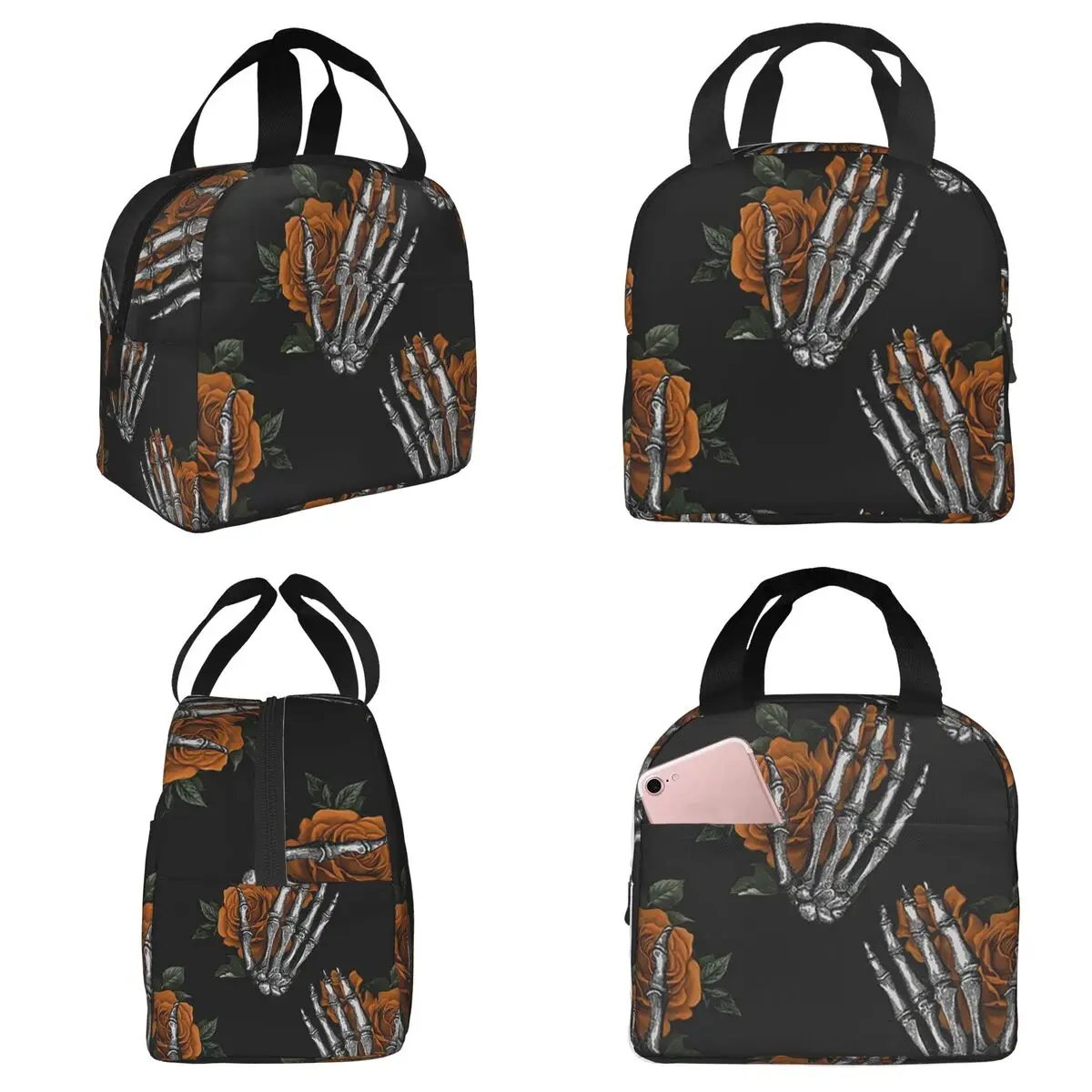 Palm Hand Skeleton Halloween Insulated Lunch Bag for Kids School Cooler Thermal Food Box Tote Portable Lunch Boxes Container