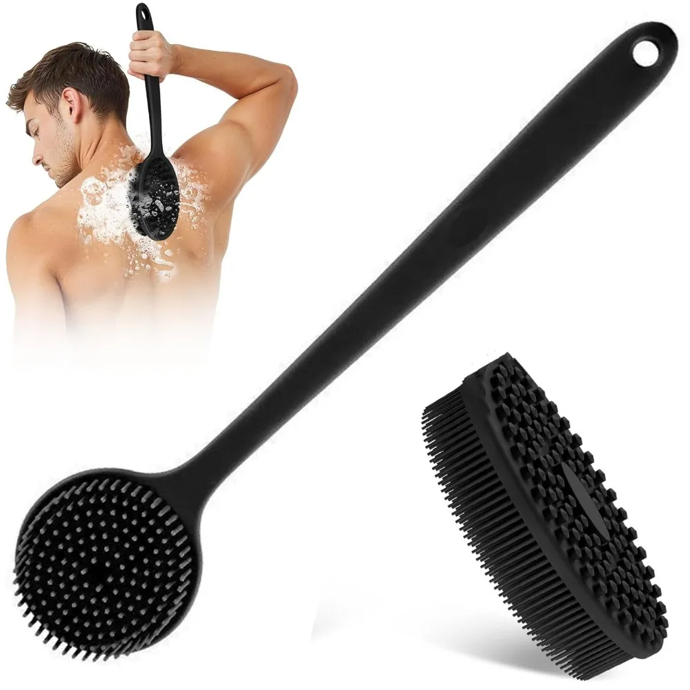 

2Pcs Silicone Back Body Face Scrubber Set Soft Bath Brush with Non-slip Handle with Dual-Side Brush Head Bathing Accessories