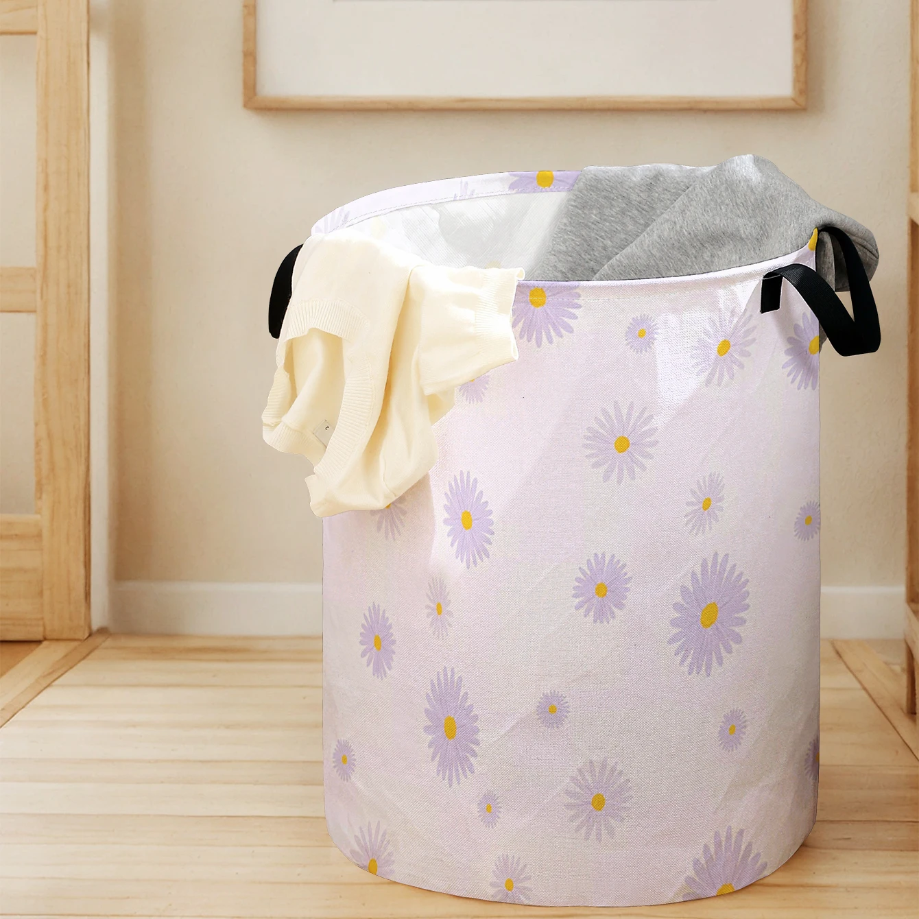 Hellvioletter Gänseblümchen-Blumendruck Faltbarer Großer Aufbewahrungskorb, Kinderspielzeug- und Kleidungsaufbewahrung, für Zuhause und Badezimmer