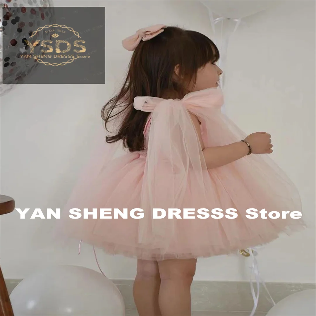 

Customized Tulle Flower Girl Dress For Wedding Sleeveless Knee Length Princess Child First Eucharistic Birthday Party Dresses