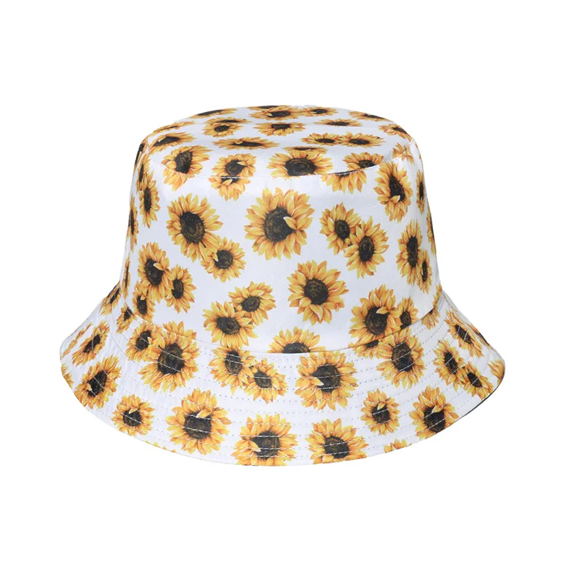 Fashion Women Sunflower Print Cotton Bucket Hats Spring Summer Girl Lady Outdoor Panama Fisherman Cap Hat For Women DropShipping