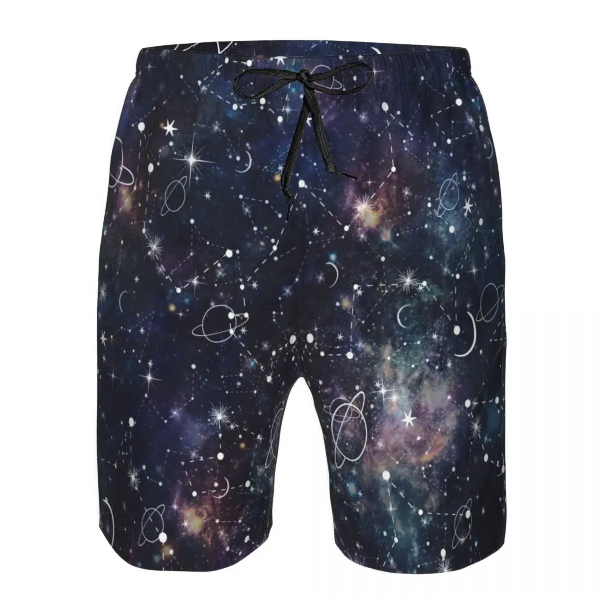 Men's Beach Short Swim Shorts Night Time Planet And Star Constellation Galaxy Print Surfing Sport Board Shorts Swimwear