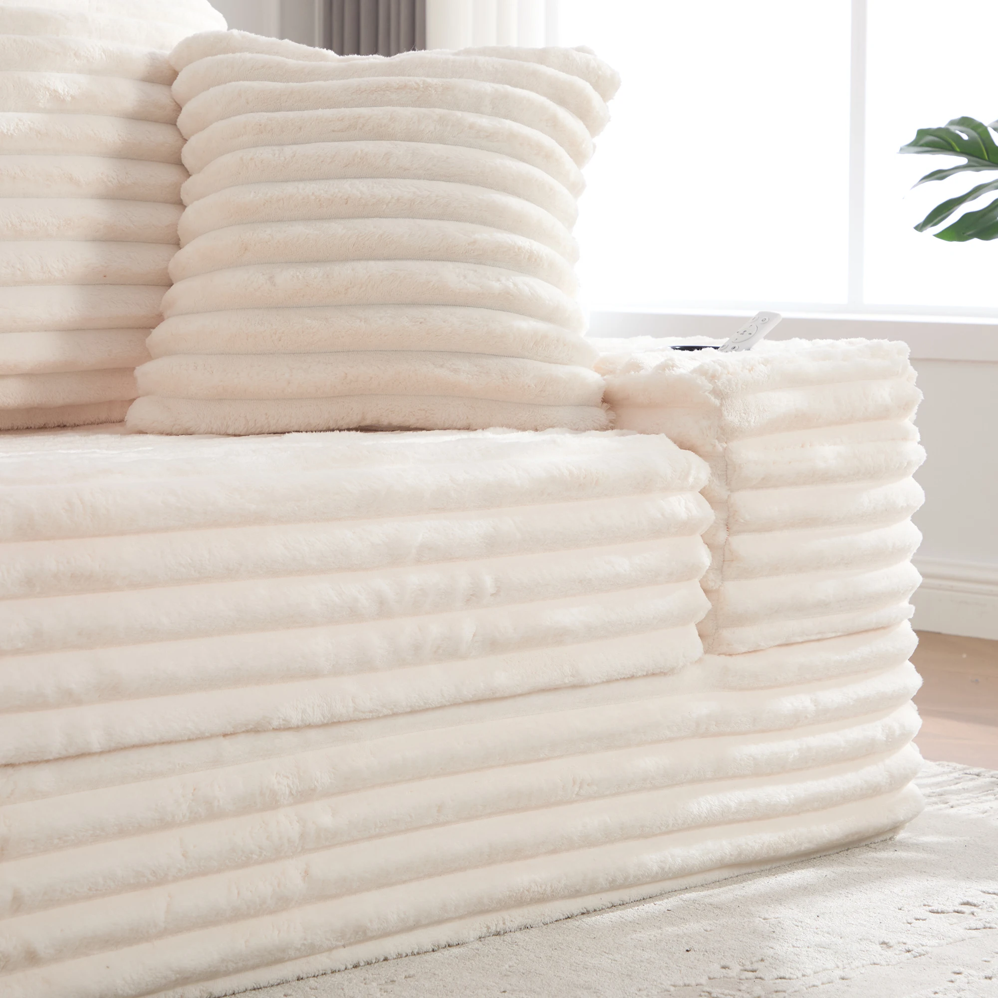 LVHOM 4-Sitzer Cordsofa mit Chaiselongue, Kissenrücken, Eckigen Armlehnen, Getränkehaltern & Seitentaschen für Wohnzimmer – Detail 15
