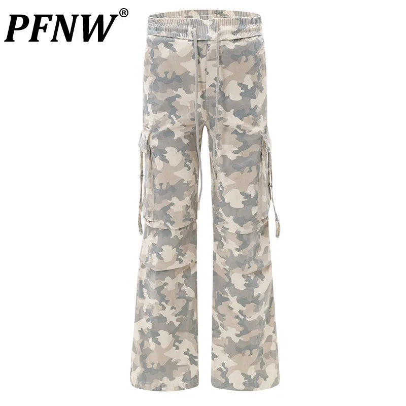 

PFNW Camouflage American Multi Pocket Pleated Cargo Pants Male Casual Straight Wide Leg Trousers 2024 Autumn Chic New 28W4106