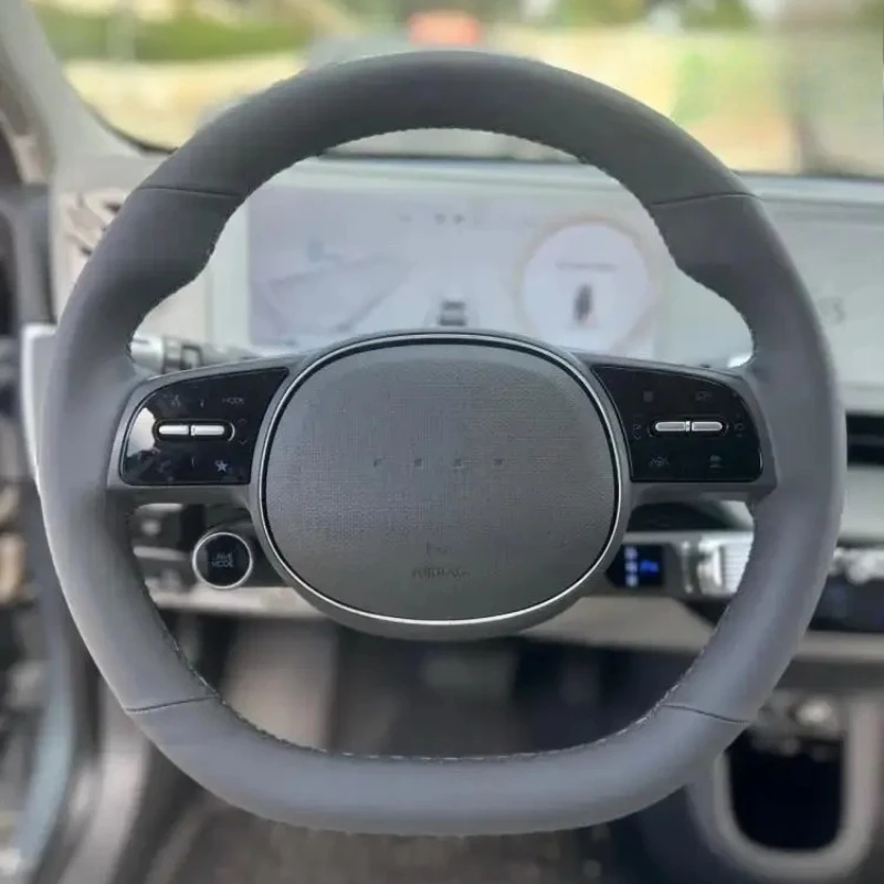 Coprivolante in Vera Pelle Grigia Cucito a Mano Antiscivolo per Hyundai Ioniq 5 Ioniq 6 2016-2022