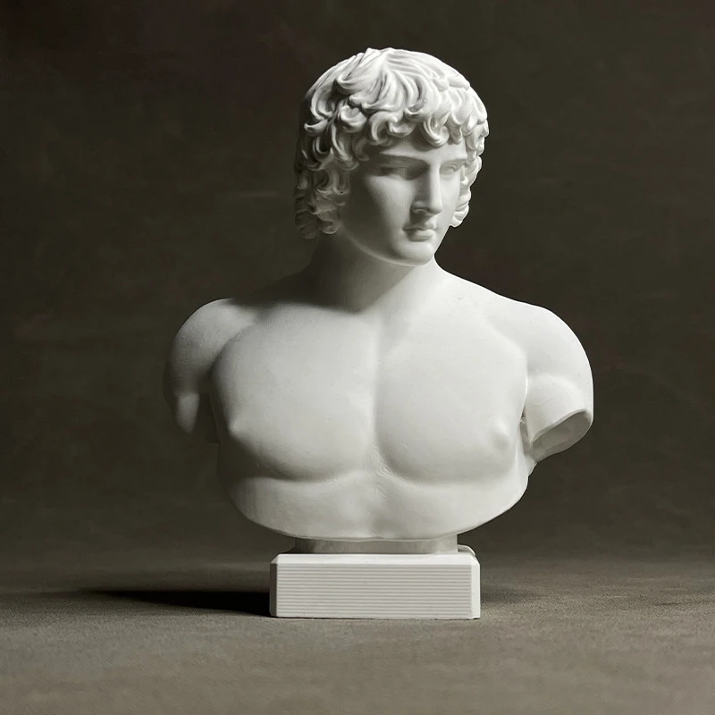 Greek Antinous Bust Statue Plaster Roman Male Sculpture Desktop Decor Bookshelf Office Hallway Classic Aesthetic Art Ornament