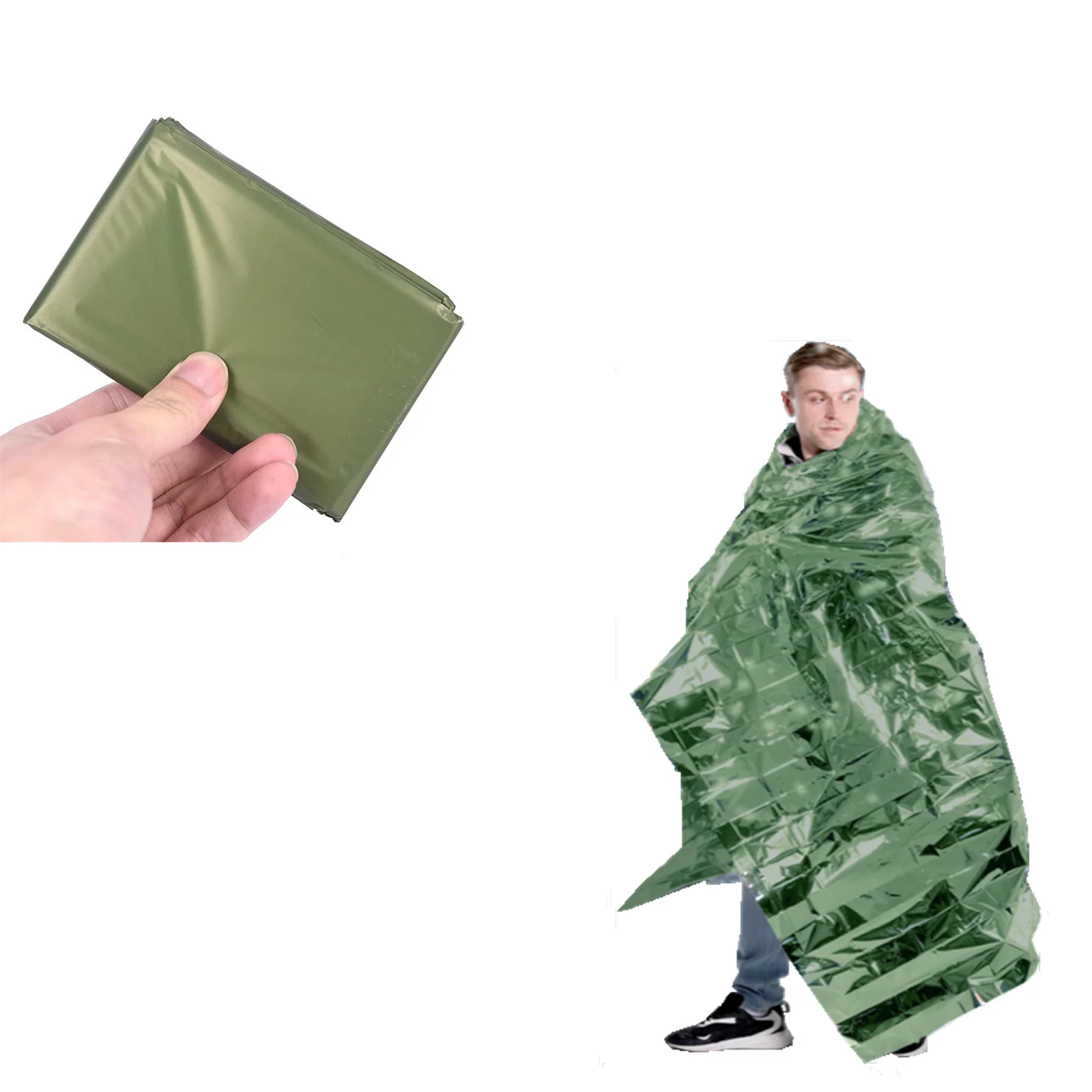 Emergency Thermal Poncho Blanket Lightweight Folding Water Resistant Windproof Sunshade Reusable First Aid Camping Mat Pad Cover