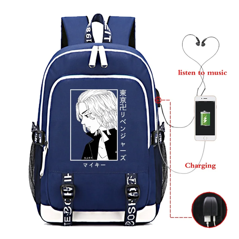 TakRevengers Manjiro Sano Anime Sac à dos pour hommes, sac à dos USB, sacs d'école décontractés pour adolescents et étudiants, mode japonaise, chaud