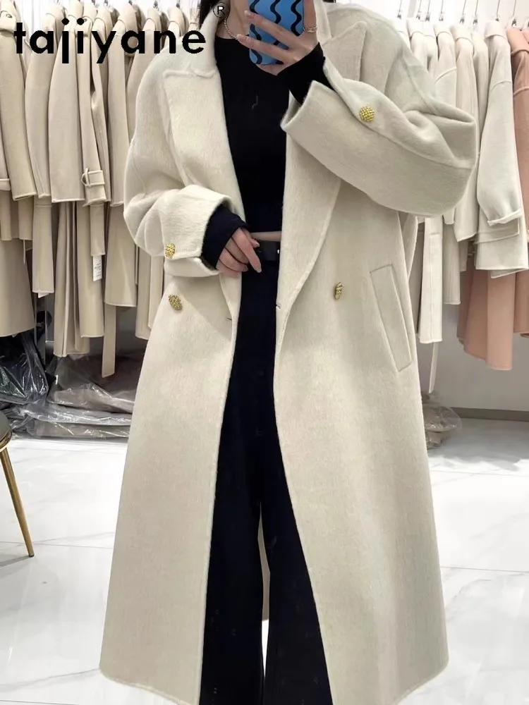 TAJIYANE 10% ラビットファー + 80% ウールコート 女性用 高品質 ロングコート 冬服 羊毛ジャケット 2025 пальто