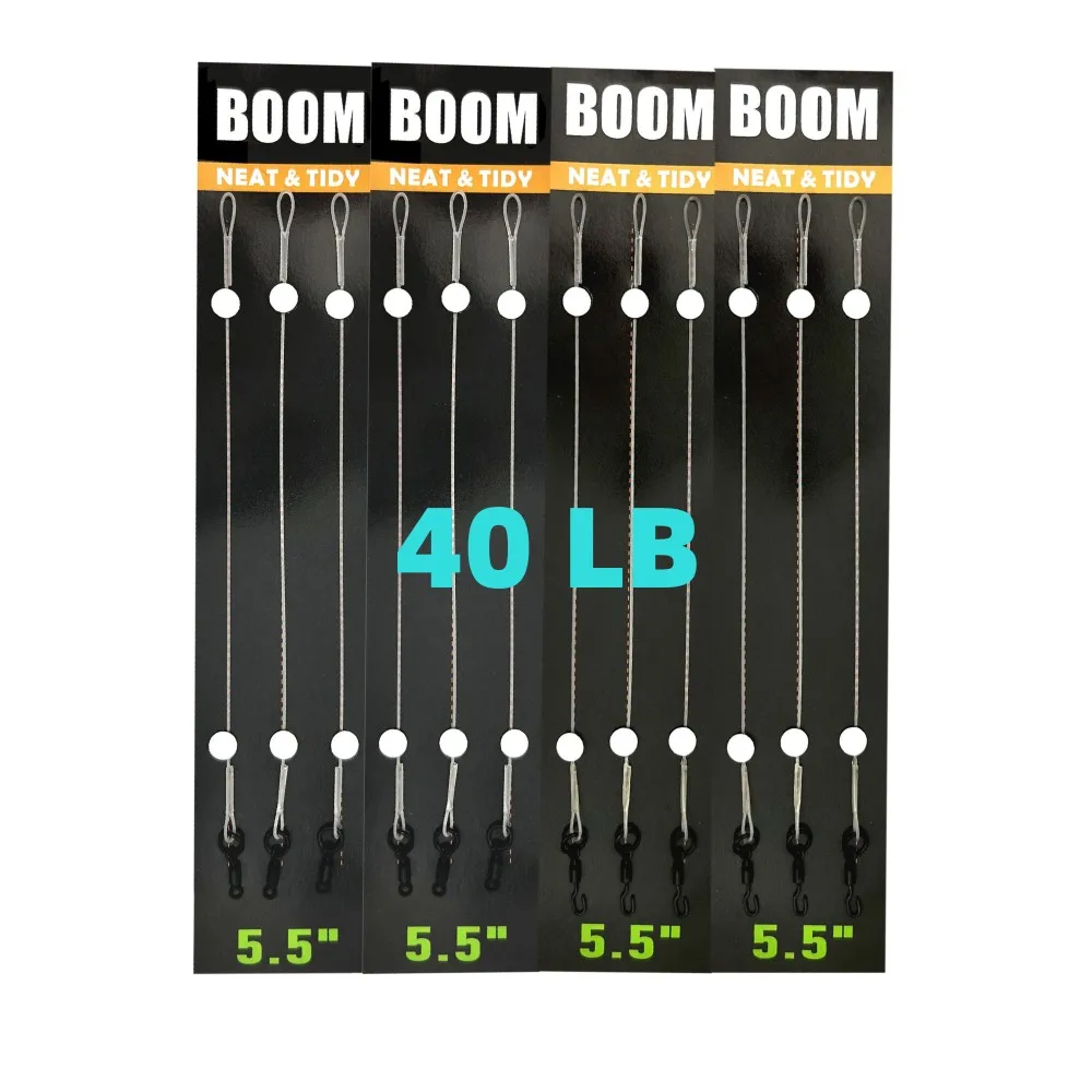 Carp Fishing Leader Line For Rigs Accessories Fused Boom 100% Fluorocarbon Leader 5.5 inch hooklink with Ronnie And Ring Swivel