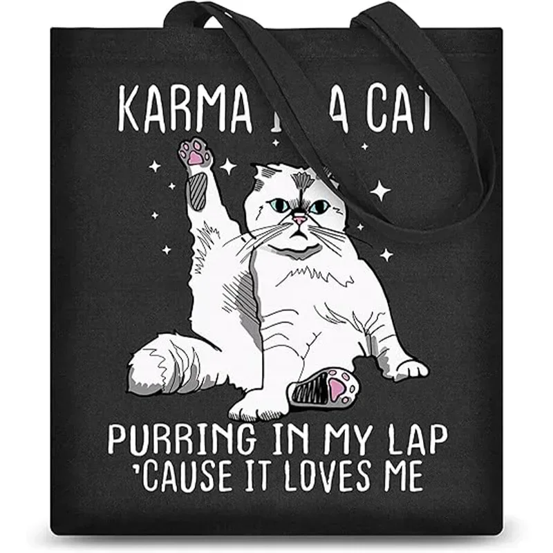 STB4 Bolsa tote fofa para mulheres, sacola de presente-Karma é um gato para compras na praia