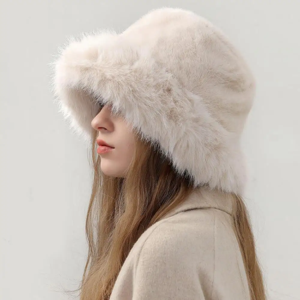 

Winter Plush Bucket Hat Thick Coldproof Basin Hats Solid Color Fisherman Cap Windproof Ear Protection Caps Female Panama Cap