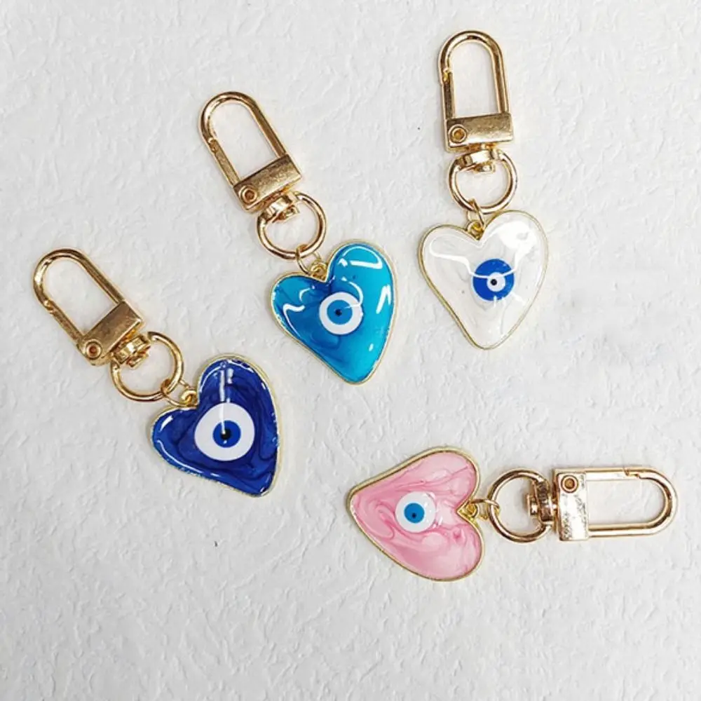 Enamel Turkish Heart Evil Eye Keychain Blue Eye Drip Oil Turkish Heart Blue Eye Pendant 4 Colors Gold-color Ring