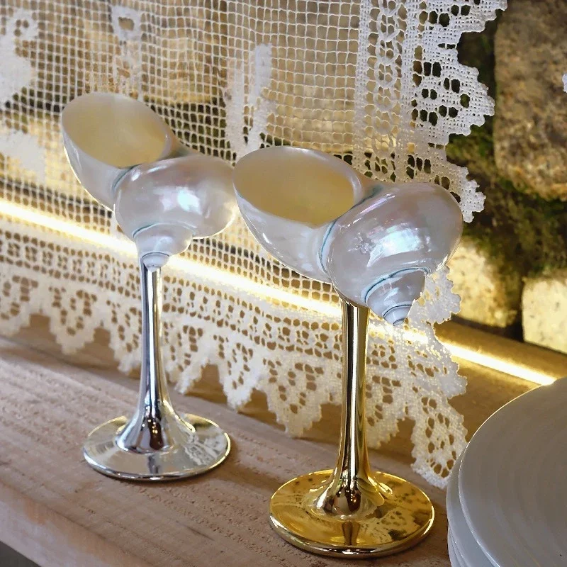 Natural Style Pearl Conch Shell Electroplated Wine Glass, Unique High Foot Goblet, Gift for Women, Home Bar Decorattion Souvenir