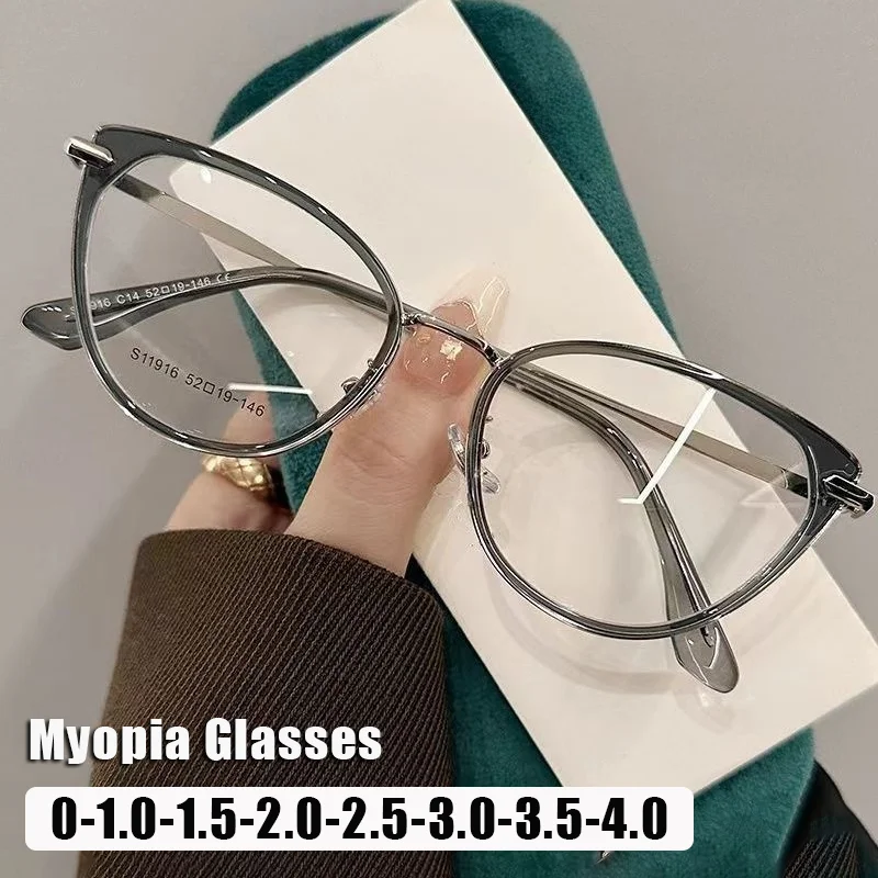 

Retro Cat Eye Myopia Glasses Women Fashion Premium Minus Diopter Eyeglasses Luxury Brand Designer Popular Metal Eyeglasses