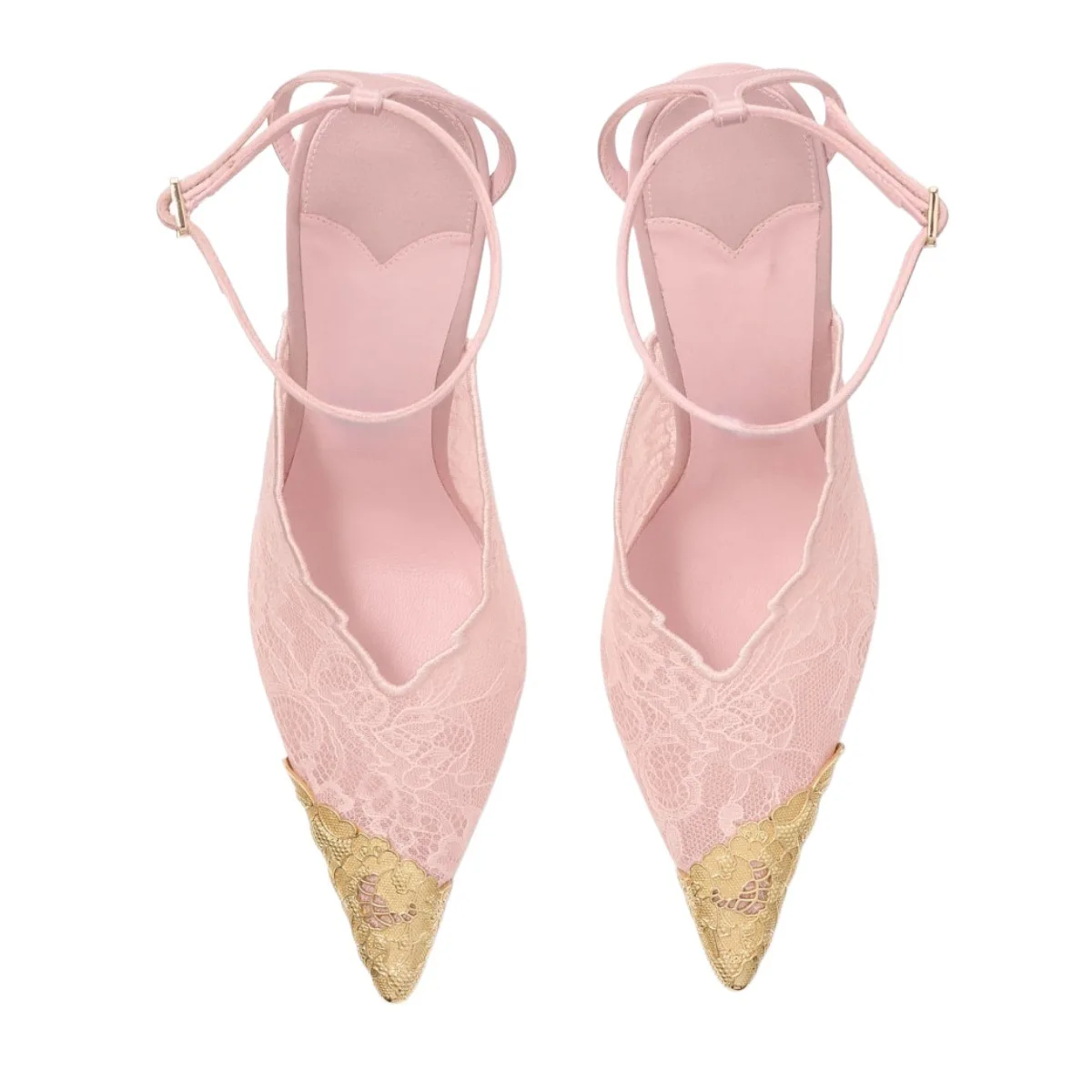Kiva - Lace Embroidery Metal Pointed Heels Pink detail 3