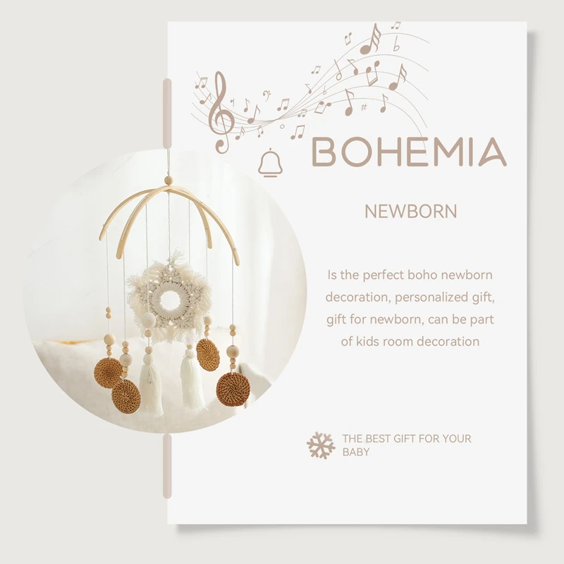 Sonajeros móviles de madera para cama de bebé, cascabeles de cuna, estilo bohemio, soporte para juguetes colgantes