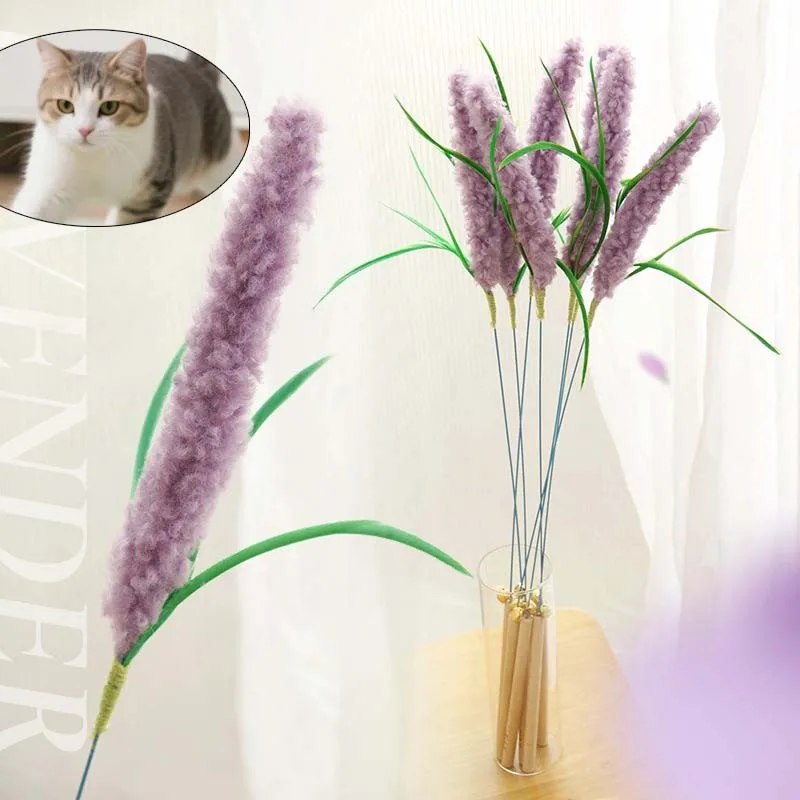 Cat Teaser Toy Lavender Interactive Kitten Toy Playing Cat Stick Scratch Rope Toys Cat Accessories