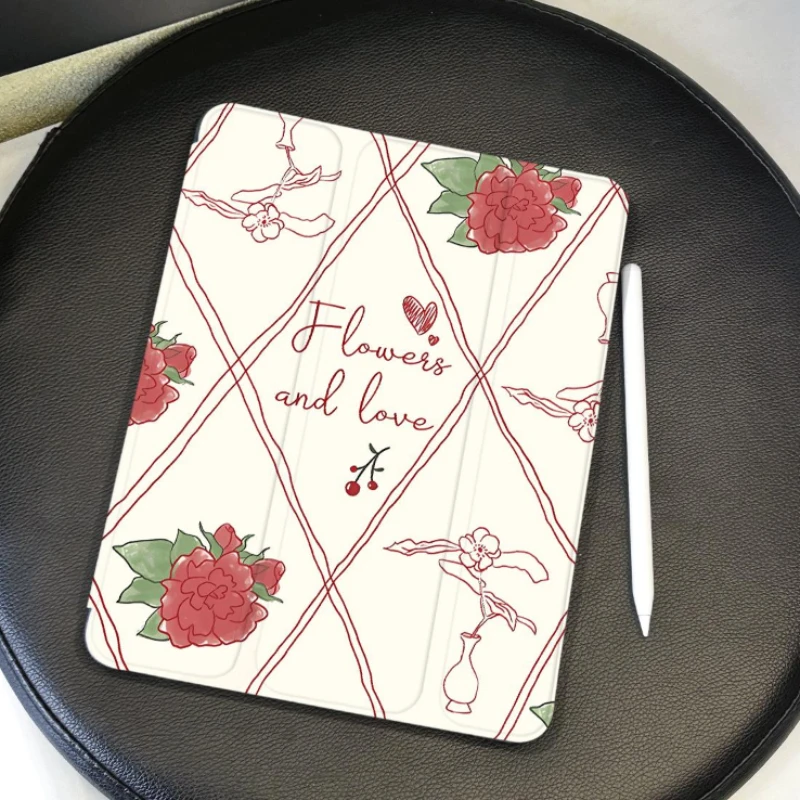 

Funda Ipad Red Flowers for 10.2 7th 8th 9th Gen Ipad 10th Generation Case IPad Air 5 4 10.9 Cases Pro 11 2020 Tablet Cover Funda