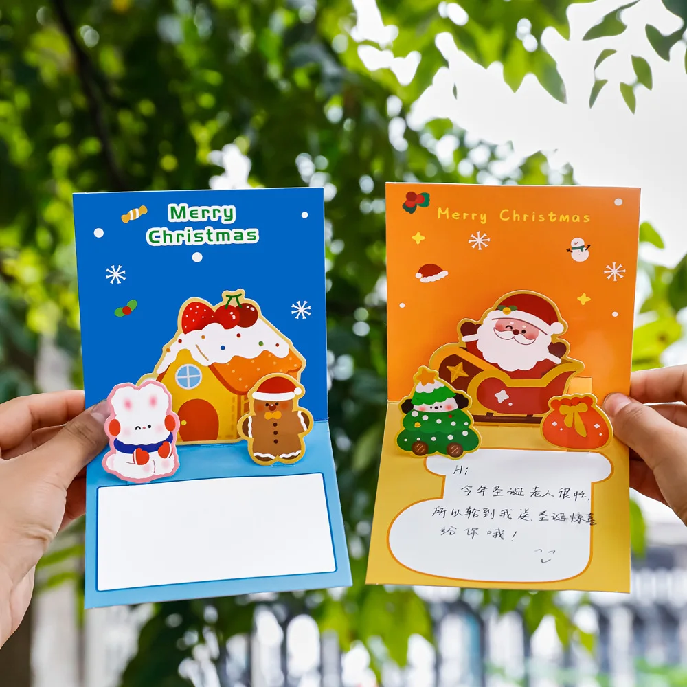Tarjeta de felicitación tridimensional LovelyChristmas, tarjeta de bendición para eventos de jardín de infantes, regalo de dibujos animados, tarjeta de felicitación de bendición