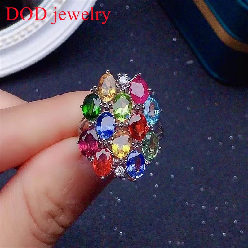 DOD 4x6mm Oval Natural Sapphire Ruby Topaz Gemstone Ring for Women 925 Sterling Silver Garnet Topaz Ring Colourful Gem Stone