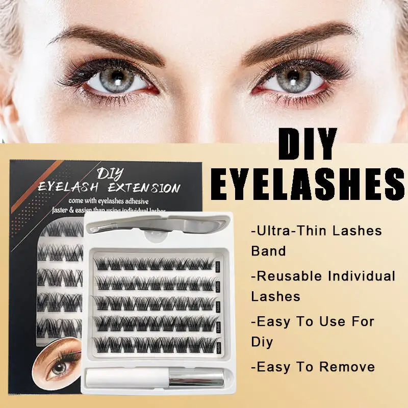 DIY Cluster False Lashes 45 Pcs Eyelash Set With Tweezers And Lash Adhesive Glue Reusable Fluffy Individual Femme Make Up Cilios