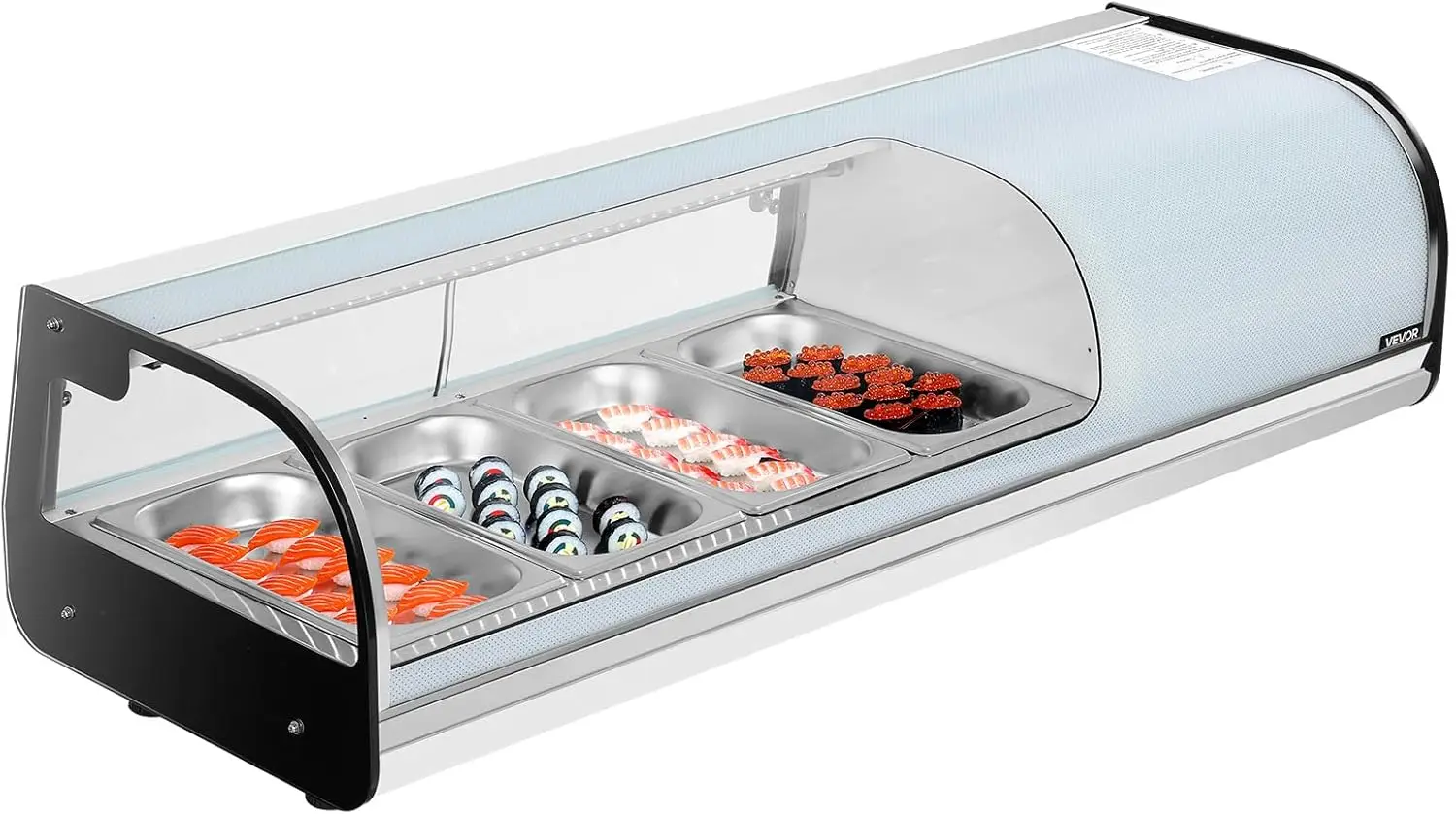 

Sushi Display Case Refrigerator 1 5 Cu ft Commercial Sushi Case 4 Pan Countertop Showcase with Curved Glass LED Lighting