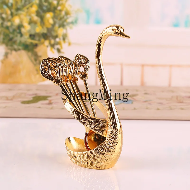 

CL Fruit Fork Storage Kitchen Fashion Creative Metal Craft Tableware Silver Swan Spoon Set