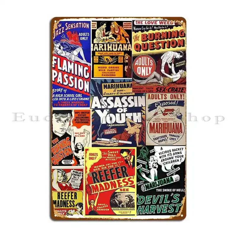 Reefer Madness Propaganda-letrero de Metal, placa de pared Retro, diseño impreso, cartel de estaño para garaje