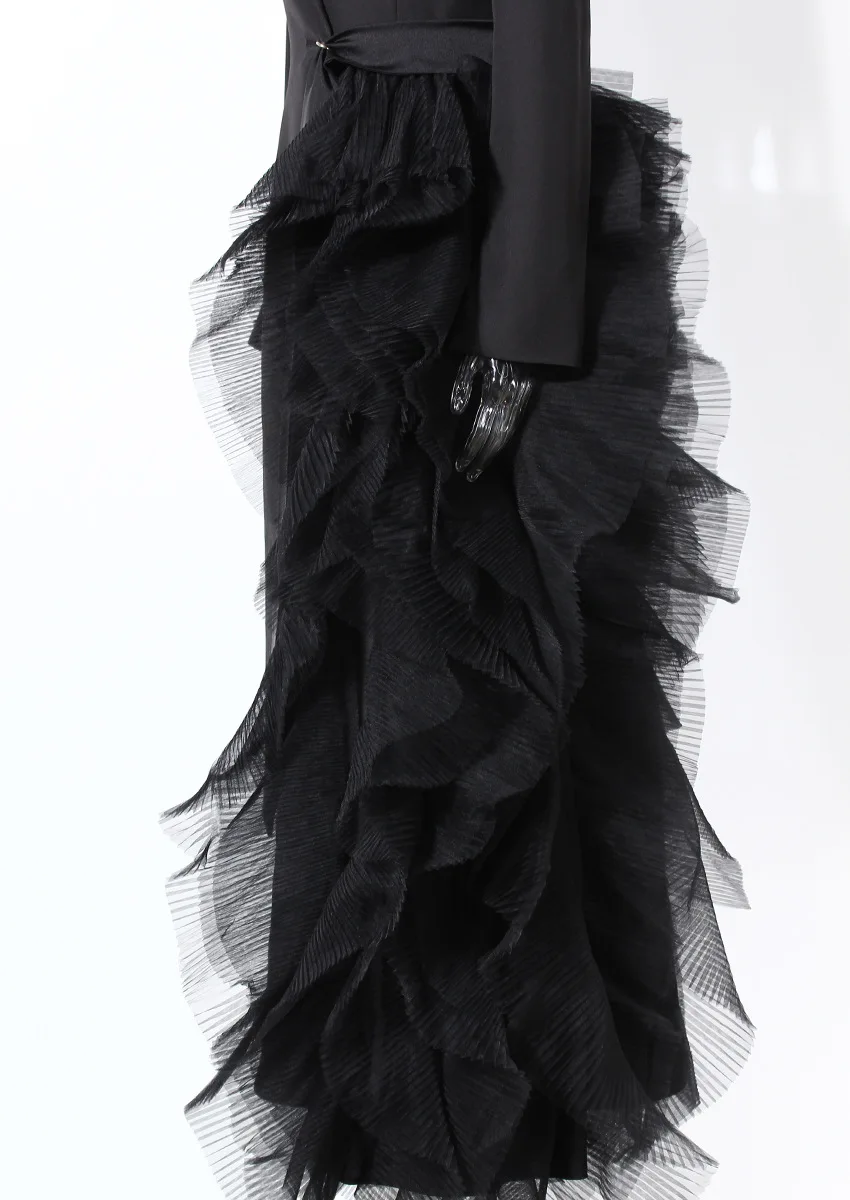 Vestido de traje asimétrico con cintura de un botón, serie primavera y otoño 2025, vestido de fiesta de gama alta de malla de retales para mujer, abrigo largo