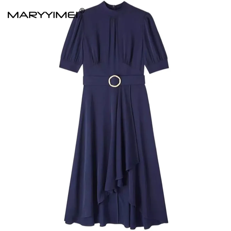 

MARYYIMEI Summer Fashion designer Women's dress Short sleeved Lace up Asymmetrical Dresses