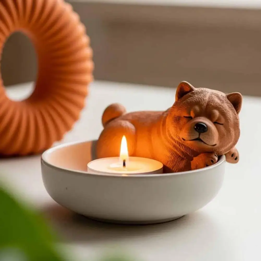 Puppy Candle Holder Animal Tea Light Candle Holder Cartoon Sleeping Dog Tealight Candle Holder for Dog Lovers Gift Home Decor #2