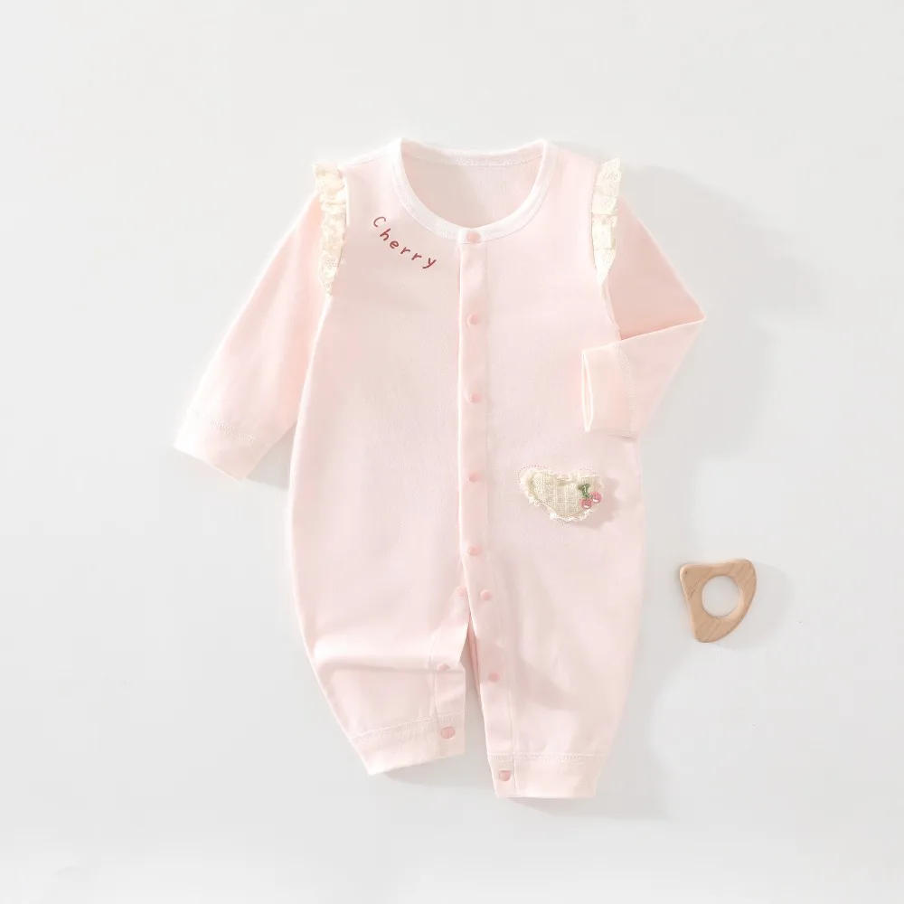 0-18M Cotton Baby Bodysuit for Girls Autumn and Spring Sweet and Cute Newborn Crawling Suit