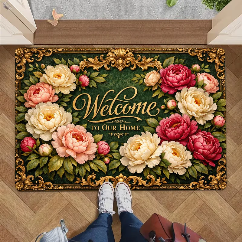 Cute Giraffe Welcome Doormat Funny Animal Giraffe Print Welcome Mat Brown Khaki Entrance Rug Outdoor Indoor Door Floor Mat