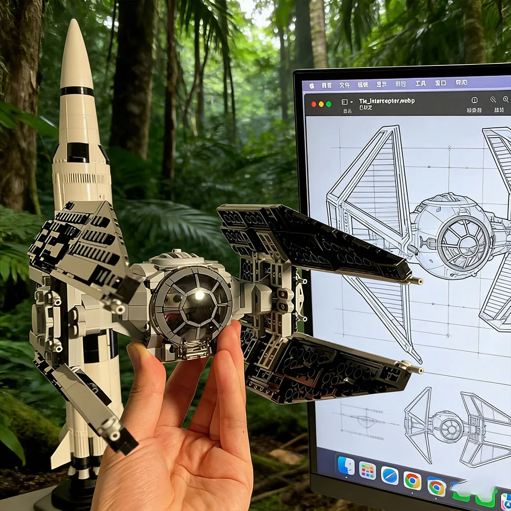 

Конструктор MOC: Имперский истребитель Tie-Fighter, модель космического корабля, тематический набор по мотивам «Звездных войн», подарок для мальчиков на праздники и вечеринки