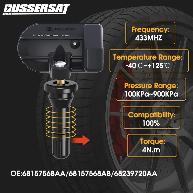 Tire Pressure Sensor TPMS 433MHz for 2014 2015 2016 2017 2018 2019 2020 2021 2022 2023 Dodge Ram Series 68157568AA 68239720AA