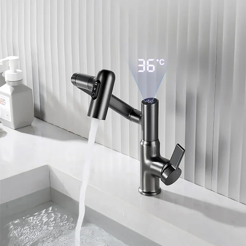 Kitchen Smart Digital Display Rocker Bathroom Sink Washbasin Tap  Motorhome Faucet  And Scrape Wash