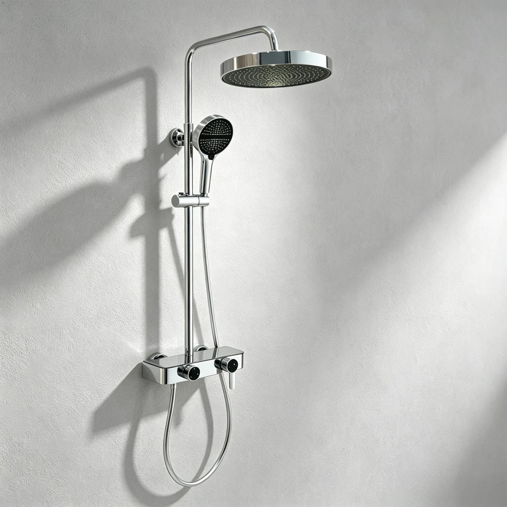 Three Ways Water Outlet Shower System Set Wall Mounted Bathroom Shower Faucet Set Rainlfall Pressurized Shower Set for Bathroom