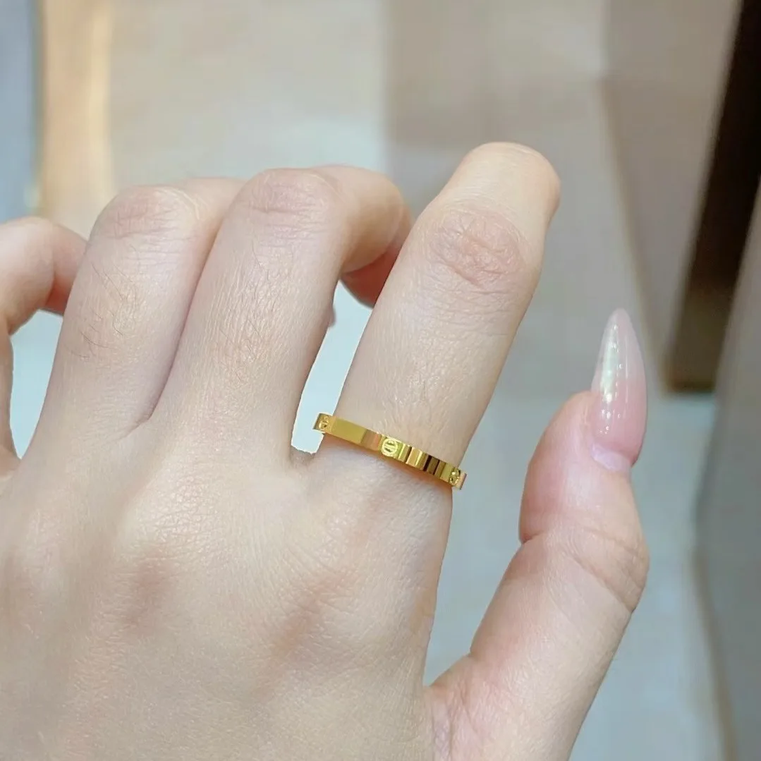 Couple Ring 9999 24K Real Gold Diamondless Wedding Ring Joint Ring Plain Rings versatile stacked women's rings for women