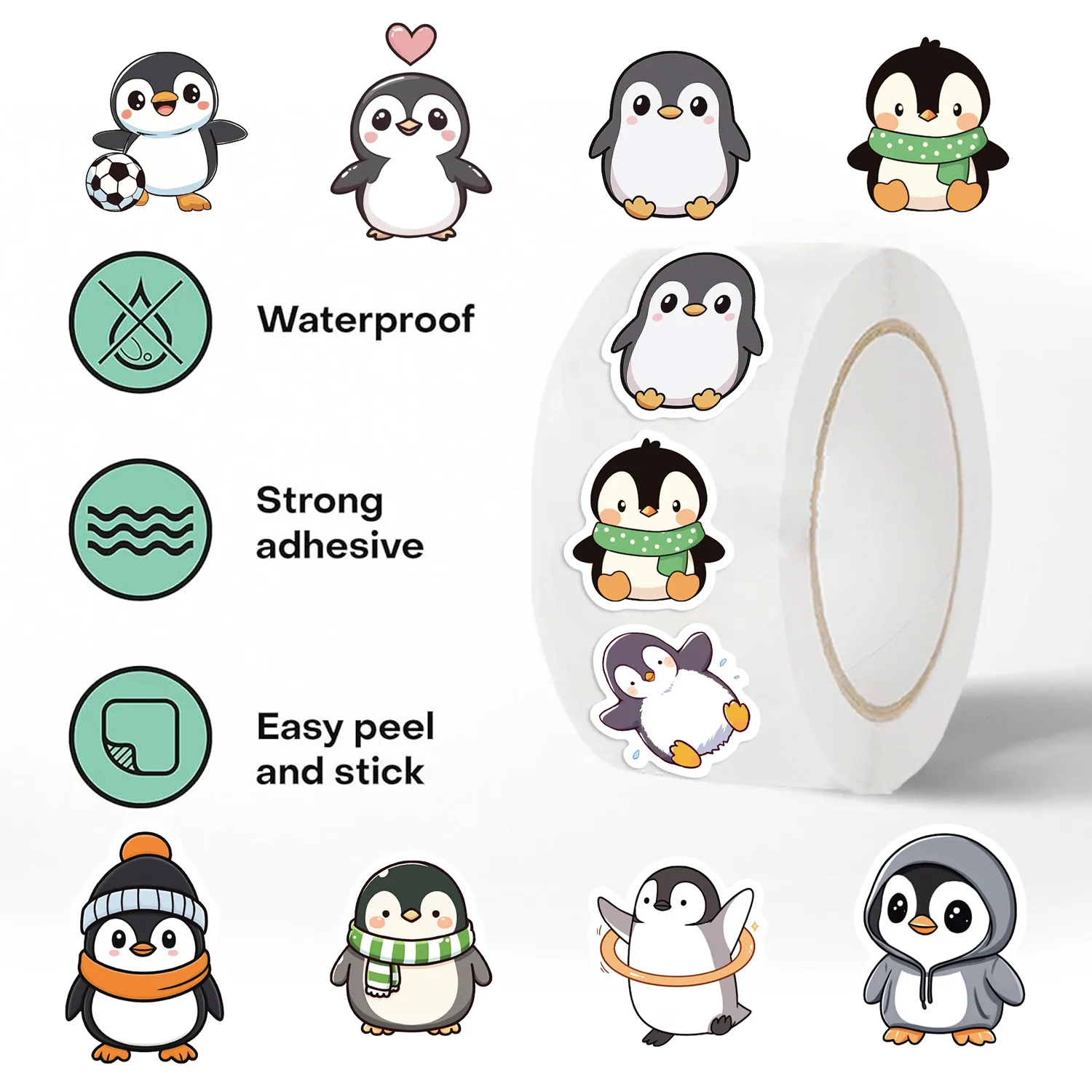 500pcs Penguin Animal Stickers Cartoon Removable Notebook Graffiti Sticker Decoration DIY Gift Baking Package Envelope Lable