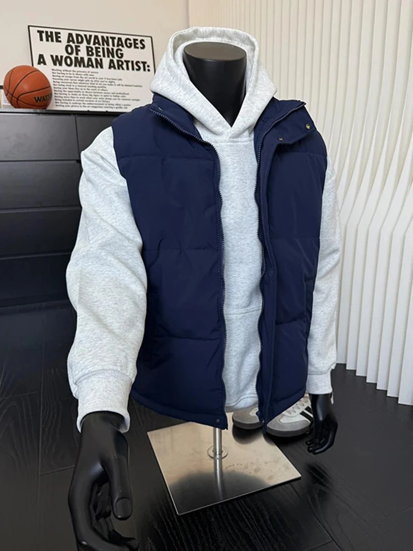 

Cotton Vest Men's Fashion Thickened Warmthless Sleeveless Stand Collar Zipper Closure Color Autumn Season Polyester Fiber