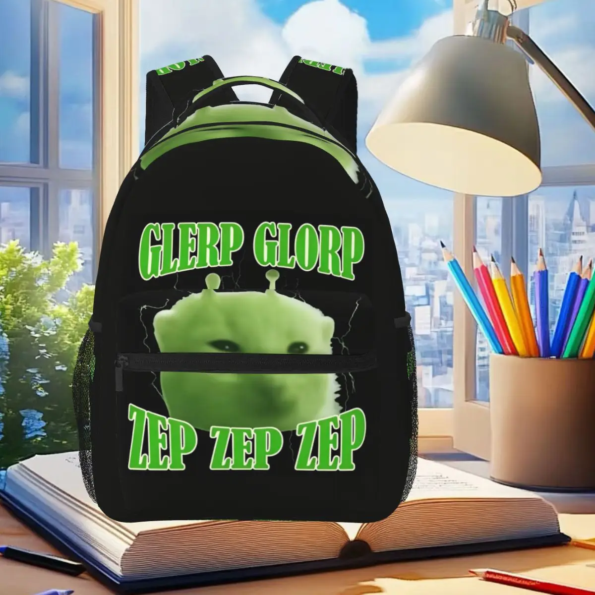 

Glerp Glorp Alien Cat Meme Brainrot Backpack Student Boys Girls BookBag Children School Bag Computer Shoulder Bags for Men Women