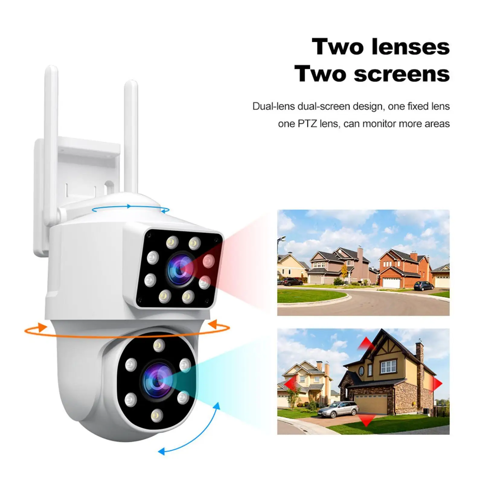 Security Camera Outdoor EU Plug High Performance 3 Light Modes Practical 2MP 2 Lenses for Office Hotel Shop Front Door Apartment