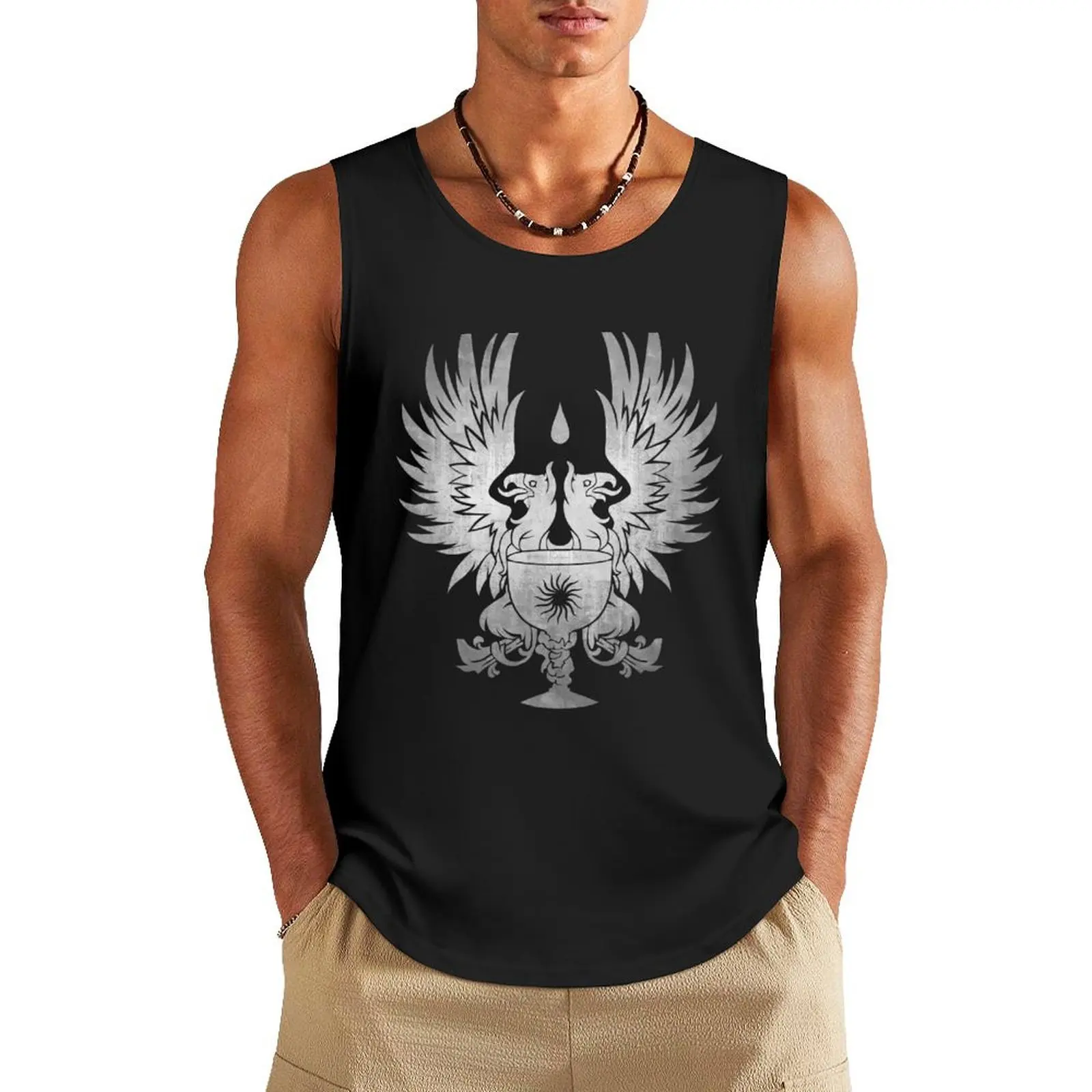 Dragon Age: Grey Warden Silver Tank Top Men's gym t-shirts mens designer clothes Men's summer vest